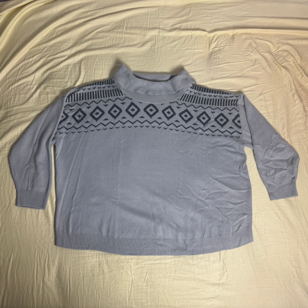 Lane Bryant Women 26/28 Blue Fair Isle Cowl Neck Knit Sweater Plus Size